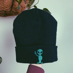 Cute black and green alien beanie